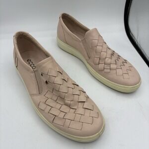 Ecco Shoes Womens Size 10 Soft 7 Woven Loafers‎ Sneakers Pink Leather